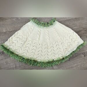 Handmade off white / green fringe crochet skirt girls size 5/6 Moana Costume